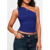 imagePRETTYGARDEN Womens Sleeveless One Shoulder Tank Top Ruched Slim Fit Shirts Basic Crop Y2k Tops 2026 Spring Fashion ClothingNavy Blue