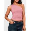 imagePRETTYGARDEN Womens Sleeveless One Shoulder Tank Top Ruched Slim Fit Shirts Basic Crop Y2k Tops 2026 Spring Fashion ClothingPink