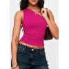 imagePRETTYGARDEN Womens Sleeveless One Shoulder Tank Top Ruched Slim Fit Shirts Basic Crop Y2k Tops 2026 Spring Fashion ClothingRose Red