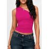 imagePRETTYGARDEN Womens Sleeveless One Shoulder Tank Top Ruched Slim Fit Shirts Basic Crop Y2k Tops 2026 Spring Fashion ClothingRose Red