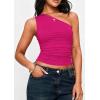 imagePRETTYGARDEN Womens Sleeveless One Shoulder Tank Top Ruched Slim Fit Shirts Basic Crop Y2k Tops 2026 Spring Fashion ClothingRose Red