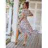 imagePRETTYGARDEN Womens Summer Floral Boho Maxi Dress Short Sleeve Wrap V Neck Ruffle Long Flowy Beach Wedding Guest DressesApricot Floral