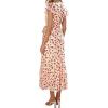 imagePRETTYGARDEN Womens Summer Floral Boho Maxi Dress Short Sleeve Wrap V Neck Ruffle Long Flowy Beach Wedding Guest DressesApricot Red Floral