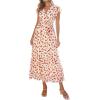 imagePRETTYGARDEN Womens Summer Floral Boho Maxi Dress Short Sleeve Wrap V Neck Ruffle Long Flowy Beach Wedding Guest DressesApricot Red Floral