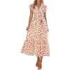 imagePRETTYGARDEN Womens Summer Floral Boho Maxi Dress Short Sleeve Wrap V Neck Ruffle Long Flowy Beach Wedding Guest DressesApricot Red Floral