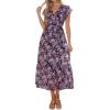 imagePRETTYGARDEN Womens Summer Floral Boho Maxi Dress Short Sleeve Wrap V Neck Ruffle Long Flowy Beach Wedding Guest DressesBlack Purple Floral