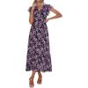 imagePRETTYGARDEN Womens Summer Floral Boho Maxi Dress Short Sleeve Wrap V Neck Ruffle Long Flowy Beach Wedding Guest DressesBlack Purple Floral