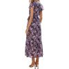 imagePRETTYGARDEN Womens Summer Floral Boho Maxi Dress Short Sleeve Wrap V Neck Ruffle Long Flowy Beach Wedding Guest DressesBlack Purple Floral