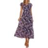imagePRETTYGARDEN Womens Summer Floral Boho Maxi Dress Short Sleeve Wrap V Neck Ruffle Long Flowy Beach Wedding Guest DressesBlack Purple Floral