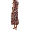 imagePRETTYGARDEN Womens Summer Floral Boho Maxi Dress Short Sleeve Wrap V Neck Ruffle Long Flowy Beach Wedding Guest DressesBlack Red Floral
