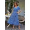 imagePRETTYGARDEN Womens Summer Floral Boho Maxi Dress Short Sleeve Wrap V Neck Ruffle Long Flowy Beach Wedding Guest DressesBlue Floral