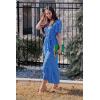 imagePRETTYGARDEN Womens Summer Floral Boho Maxi Dress Short Sleeve Wrap V Neck Ruffle Long Flowy Beach Wedding Guest DressesBlue Floral