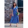 imagePRETTYGARDEN Womens Summer Floral Boho Maxi Dress Short Sleeve Wrap V Neck Ruffle Long Flowy Beach Wedding Guest DressesBlue Floral