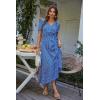 imagePRETTYGARDEN Womens Summer Floral Boho Maxi Dress Short Sleeve Wrap V Neck Ruffle Long Flowy Beach Wedding Guest DressesBlue Floral