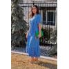 imagePRETTYGARDEN Womens Summer Floral Boho Maxi Dress Short Sleeve Wrap V Neck Ruffle Long Flowy Beach Wedding Guest DressesBlue Floral