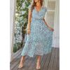 imagePRETTYGARDEN Womens Summer Floral Boho Maxi Dress Short Sleeve Wrap V Neck Ruffle Long Flowy Beach Wedding Guest DressesDark Blue