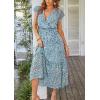 imagePRETTYGARDEN Womens Summer Floral Boho Maxi Dress Short Sleeve Wrap V Neck Ruffle Long Flowy Beach Wedding Guest DressesDark Blue