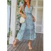 imagePRETTYGARDEN Womens Summer Floral Boho Maxi Dress Short Sleeve Wrap V Neck Ruffle Long Flowy Beach Wedding Guest DressesDark Blue