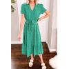 imagePRETTYGARDEN Womens Summer Floral Boho Maxi Dress Short Sleeve Wrap V Neck Ruffle Long Flowy Beach Wedding Guest DressesGreen Floral