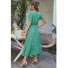 imagePRETTYGARDEN Womens Summer Floral Boho Maxi Dress Short Sleeve Wrap V Neck Ruffle Long Flowy Beach Wedding Guest DressesGreen Floral