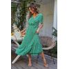 imagePRETTYGARDEN Womens Summer Floral Boho Maxi Dress Short Sleeve Wrap V Neck Ruffle Long Flowy Beach Wedding Guest DressesGreen Floral