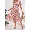 imagePRETTYGARDEN Womens Summer Floral Boho Maxi Dress Short Sleeve Wrap V Neck Ruffle Long Flowy Beach Wedding Guest DressesGreen Pink Floral