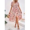 imagePRETTYGARDEN Womens Summer Floral Boho Maxi Dress Short Sleeve Wrap V Neck Ruffle Long Flowy Beach Wedding Guest DressesGreen Pink Floral
