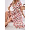 imagePRETTYGARDEN Womens Summer Floral Boho Maxi Dress Short Sleeve Wrap V Neck Ruffle Long Flowy Beach Wedding Guest DressesGreen Pink Floral