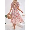 imagePRETTYGARDEN Womens Summer Floral Boho Maxi Dress Short Sleeve Wrap V Neck Ruffle Long Flowy Beach Wedding Guest DressesGreen Pink Floral