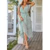 imagePRETTYGARDEN Womens Summer Floral Boho Maxi Dress Short Sleeve Wrap V Neck Ruffle Long Flowy Beach Wedding Guest DressesGreen01