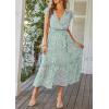 imagePRETTYGARDEN Womens Summer Floral Boho Maxi Dress Short Sleeve Wrap V Neck Ruffle Long Flowy Beach Wedding Guest DressesGreen01