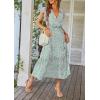 imagePRETTYGARDEN Womens Summer Floral Boho Maxi Dress Short Sleeve Wrap V Neck Ruffle Long Flowy Beach Wedding Guest DressesGreen01