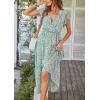 imagePRETTYGARDEN Womens Summer Floral Boho Maxi Dress Short Sleeve Wrap V Neck Ruffle Long Flowy Beach Wedding Guest DressesGreen01
