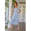 imagePRETTYGARDEN Womens Summer Floral Boho Maxi Dress Short Sleeve Wrap V Neck Ruffle Long Flowy Beach Wedding Guest DressesLight Blue