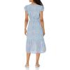imagePRETTYGARDEN Womens Summer Floral Boho Maxi Dress Short Sleeve Wrap V Neck Ruffle Long Flowy Beach Wedding Guest DressesLight Blue