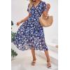 imagePRETTYGARDEN Womens Summer Floral Boho Maxi Dress Short Sleeve Wrap V Neck Ruffle Long Flowy Beach Wedding Guest DressesNavy White Floral
