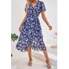 imagePRETTYGARDEN Womens Summer Floral Boho Maxi Dress Short Sleeve Wrap V Neck Ruffle Long Flowy Beach Wedding Guest DressesNavy White Floral