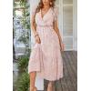 imagePRETTYGARDEN Womens Summer Floral Boho Maxi Dress Short Sleeve Wrap V Neck Ruffle Long Flowy Beach Wedding Guest DressesPink
