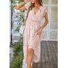 imagePRETTYGARDEN Womens Summer Floral Boho Maxi Dress Short Sleeve Wrap V Neck Ruffle Long Flowy Beach Wedding Guest DressesPink