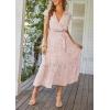 imagePRETTYGARDEN Womens Summer Floral Boho Maxi Dress Short Sleeve Wrap V Neck Ruffle Long Flowy Beach Wedding Guest DressesPink