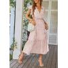 imagePRETTYGARDEN Womens Summer Floral Boho Maxi Dress Short Sleeve Wrap V Neck Ruffle Long Flowy Beach Wedding Guest DressesPink