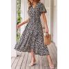 imagePRETTYGARDEN Womens Summer Floral Boho Maxi Dress Short Sleeve Wrap V Neck Ruffle Long Flowy Beach Wedding Guest DressesPrint Black