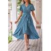imagePRETTYGARDEN Womens Summer Floral Boho Maxi Dress Short Sleeve Wrap V Neck Ruffle Long Flowy Beach Wedding Guest DressesPrint Blue