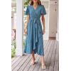imagePRETTYGARDEN Womens Summer Floral Boho Maxi Dress Short Sleeve Wrap V Neck Ruffle Long Flowy Beach Wedding Guest DressesPrint Blue