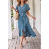 imagePRETTYGARDEN Womens Summer Floral Boho Maxi Dress Short Sleeve Wrap V Neck Ruffle Long Flowy Beach Wedding Guest DressesPrint Blue