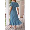 imagePRETTYGARDEN Womens Summer Floral Boho Maxi Dress Short Sleeve Wrap V Neck Ruffle Long Flowy Beach Wedding Guest DressesPrint Blue