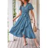 imagePRETTYGARDEN Womens Summer Floral Boho Maxi Dress Short Sleeve Wrap V Neck Ruffle Long Flowy Beach Wedding Guest DressesPrint Blue