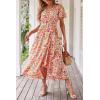 imagePRETTYGARDEN Womens Summer Floral Boho Maxi Dress Short Sleeve Wrap V Neck Ruffle Long Flowy Beach Wedding Guest DressesPrint White Pink