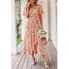 imagePRETTYGARDEN Womens Summer Floral Boho Maxi Dress Short Sleeve Wrap V Neck Ruffle Long Flowy Beach Wedding Guest DressesPrint White Pink