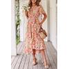 imagePRETTYGARDEN Womens Summer Floral Boho Maxi Dress Short Sleeve Wrap V Neck Ruffle Long Flowy Beach Wedding Guest DressesPrint White Pink